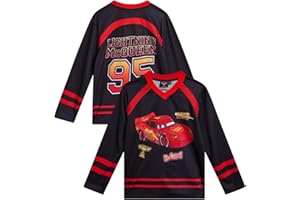 Disney Boys Hockey Jersey - Mickey Mouse Cars Lightning McQueen V-Neck Long Sleeve Mesh Jersey for Toddler and Little Boy