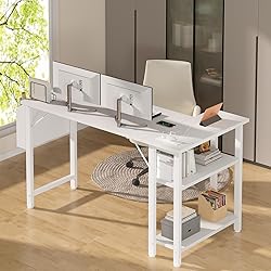 Lufeiya White L Shaped Computer Desk with Power