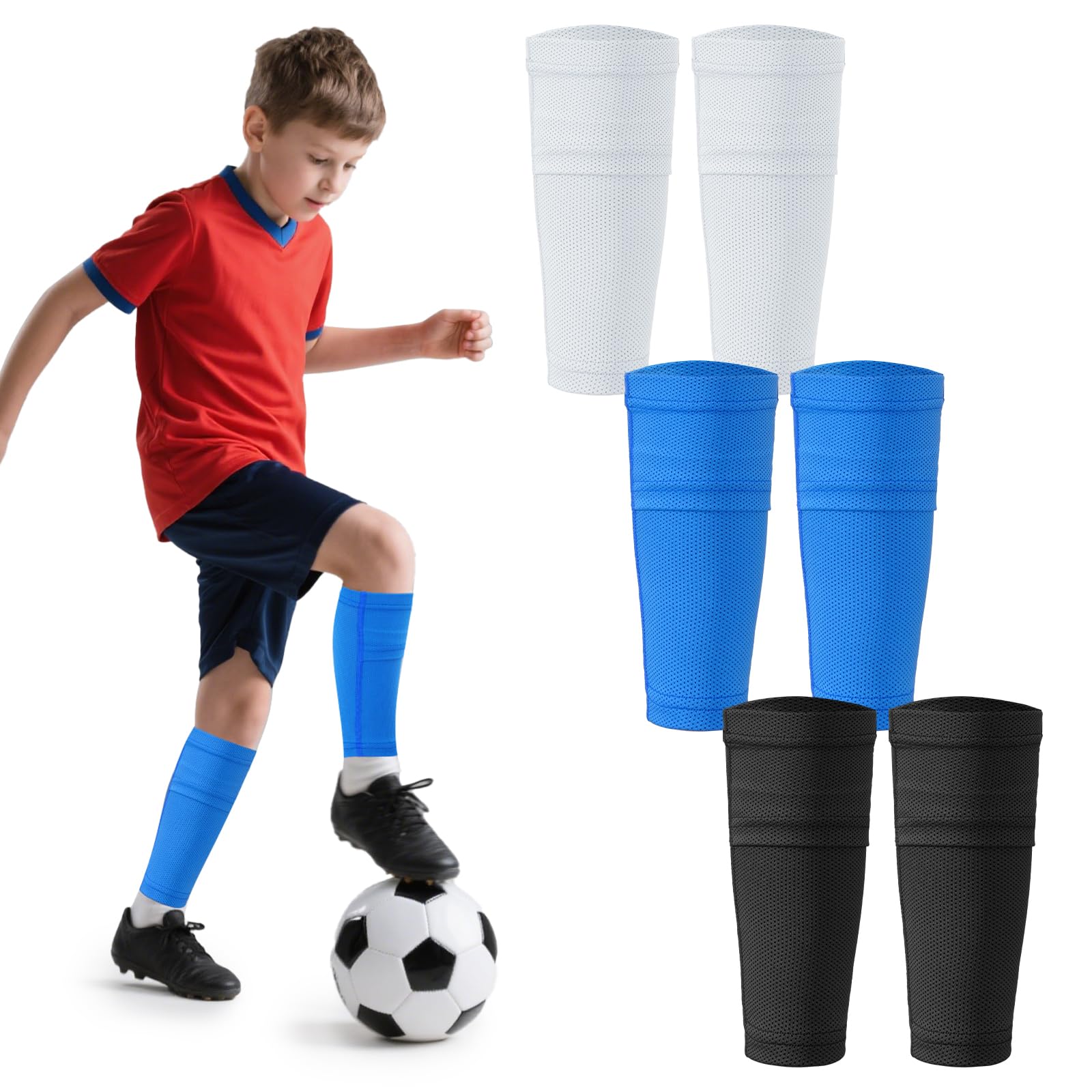 Photo 1 of Pistha 3 Pairs Kids Youth Soccer Shin Guard Sleeves Breathable Shin Guard Sleeves Soccer with Pocket for Boys Girls Teens Soccer Sport