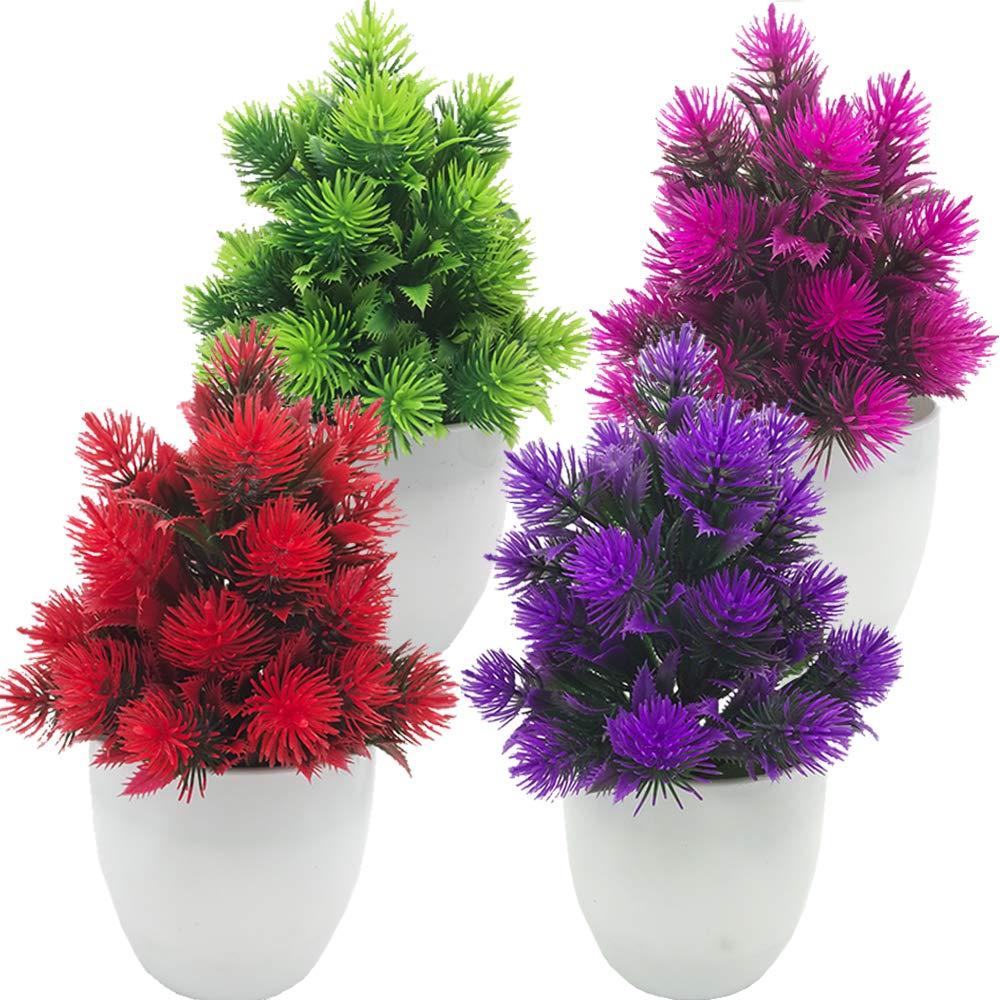 Fycooler Artificial Plants,Mini Fake Plant Topiary Flowers Grass Pine Potted Plant Small Real Plant Weatherproof Bonsai for Home Bathroom Balcony Office Garden Desk Hotel Decor (4 Pack)