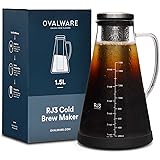 Airtight Cold Brew Iced Coffee Maker (& Iced Tea Maker) with Spout – 1.5L/ 51oz Ovalware RJ3 Brewing Glass Carafe with Remova