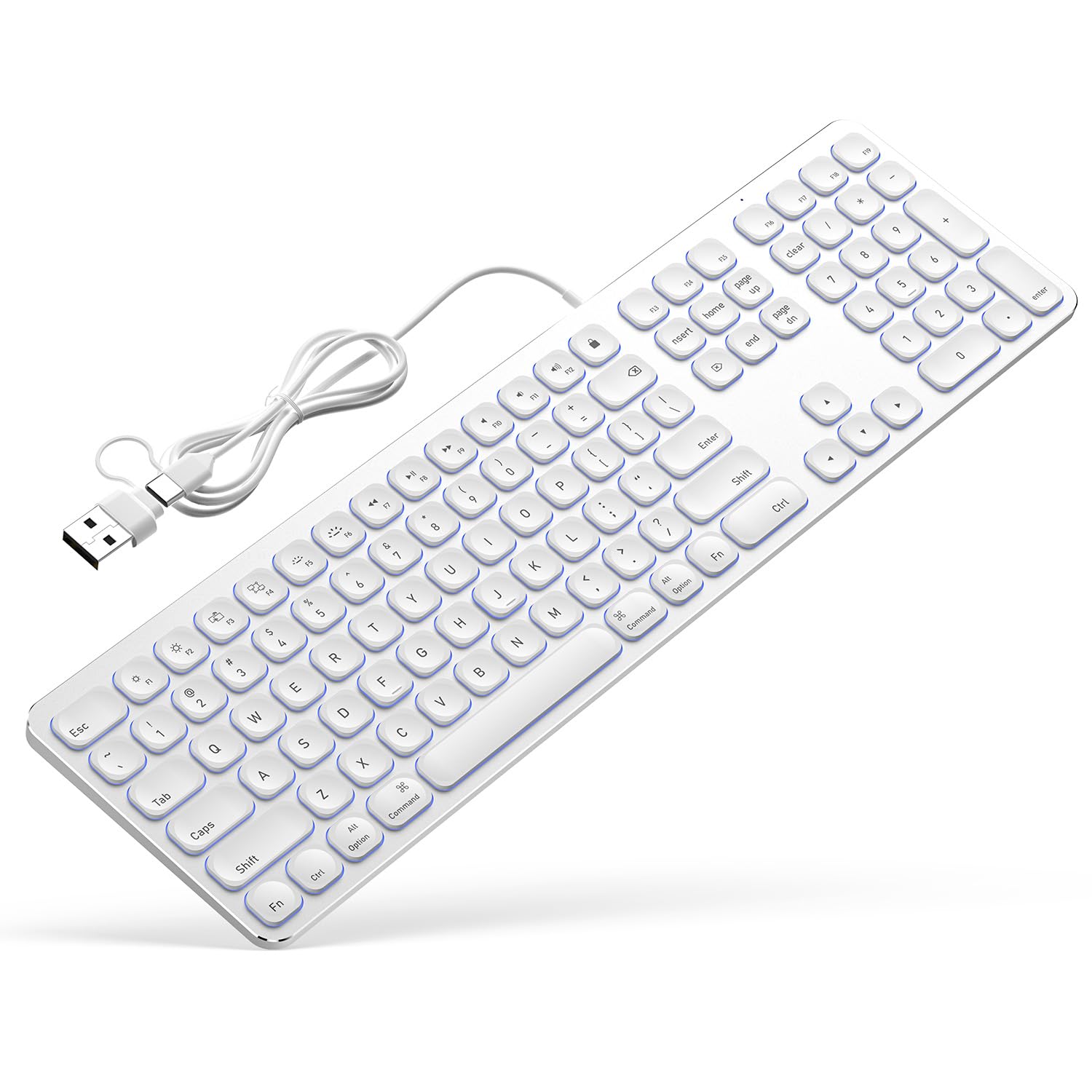 Photo 1 of Yivandi Aluminum Wired Backlit Keyboard with Risers for Mac OS -Chic and Sleek Design,Plug-n-Play USB Keyboard with Numeric Keypad for iMac/Mac mini or MacBook-White