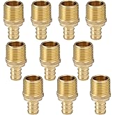 HeSun 10-Pack PEX Fittings, 3/4" PEX x 3/4" Male NPT, 3/4 Inch Brass Crimp Male Adapter Fitting, ASTM F1807