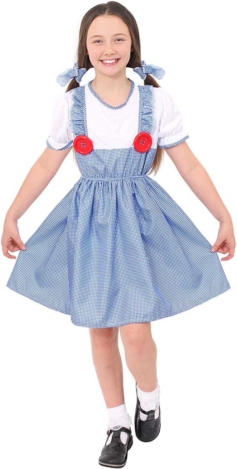 Childs Kansas Girl Costume - Small - Blue Gingham Dress and Matching Hair Ties - Kids World Book Day Book Week Fancy Dress Costume