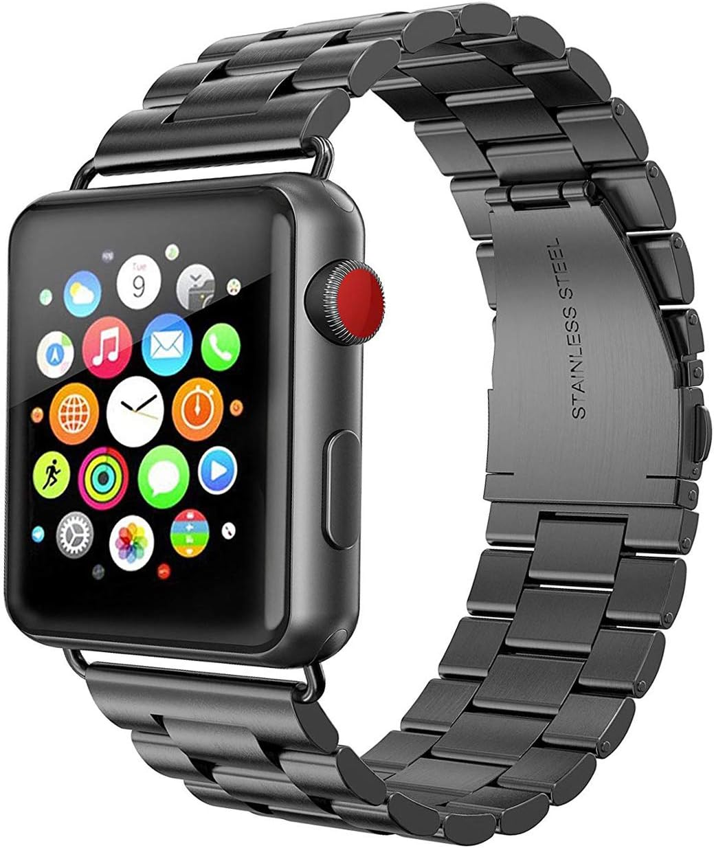 UCOFFEE Compatible Apple Watch Band, iWatch Band, Solid Stainless Steel Metal Apple Watch Strap iWatch Watchband with Durable Folding Clasp for Apple Watch Series 1/2/3/4 (Black, 38mm/40mm)