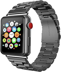 UCOFFEE Compatible Apple Watch Band, iWatch Band, Solid Stainless Steel Metal Apple Watch Strap iWatch Watchband with Durable Folding Clasp for Apple Watch Series 1/2/3/4 (Black, 38mm/40mm)