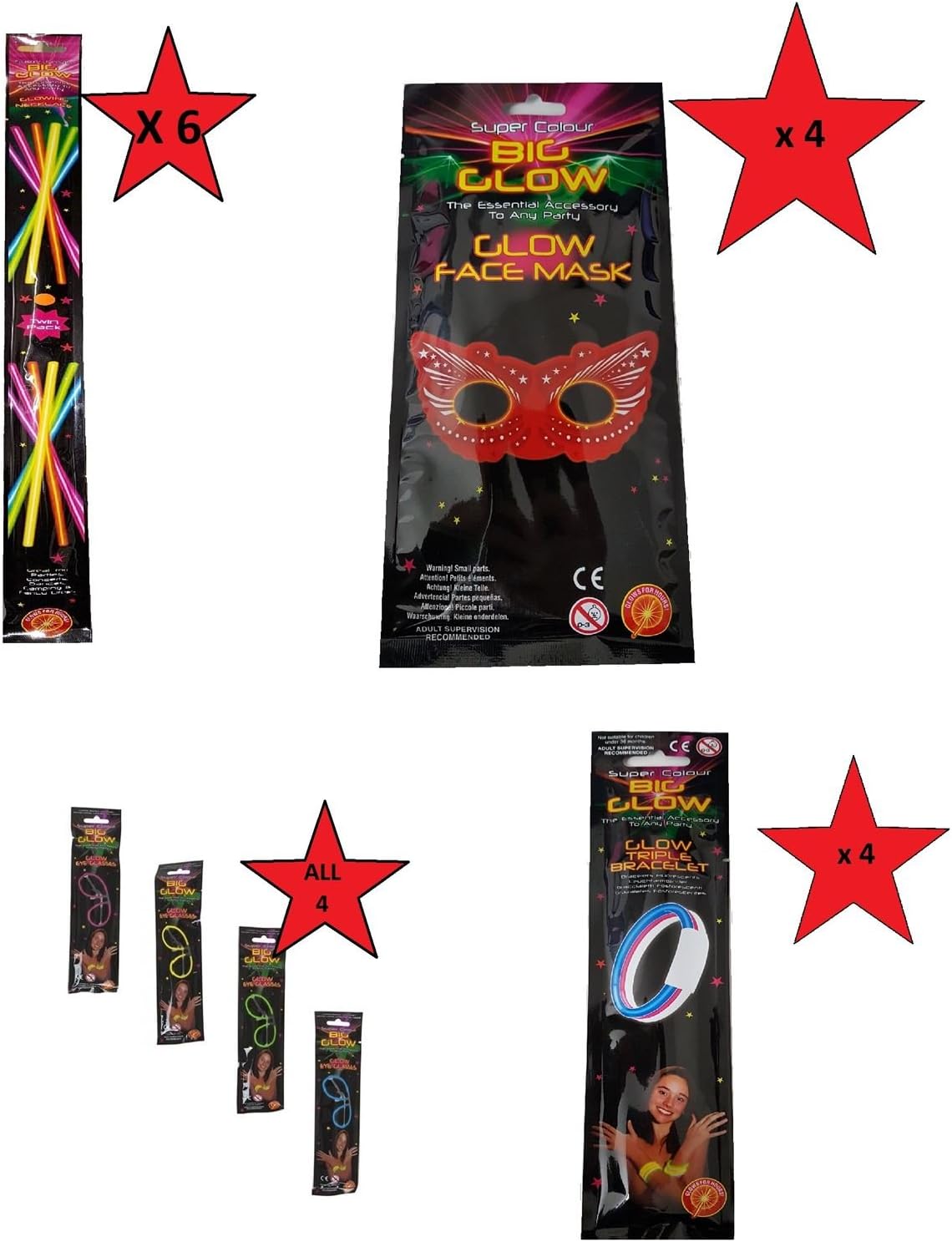 Download Super Colour Big Glow Bundle Glow Triple Bracelet Masks Necklace Glasses Bumper Party Festival Pack Dispatched From Uk Amazon In Toys Games