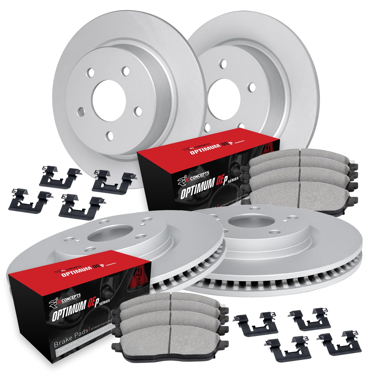 Photo 1 of R1 Concepts Front Rear Brakes and Rotors Kit |Front Rear Brake Pads| Brake Rotors and Pads| Optimum OEp Brake Pads and Rotors |Hardware Kit|fits 2006-2017 Audi A3; Volkswagen CC, Jetta, Passat CC