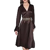 Karl Lagerfeld Womens Long Sleeve Crinkle Poly Satin Novelty Belt Midi Shirt Dress