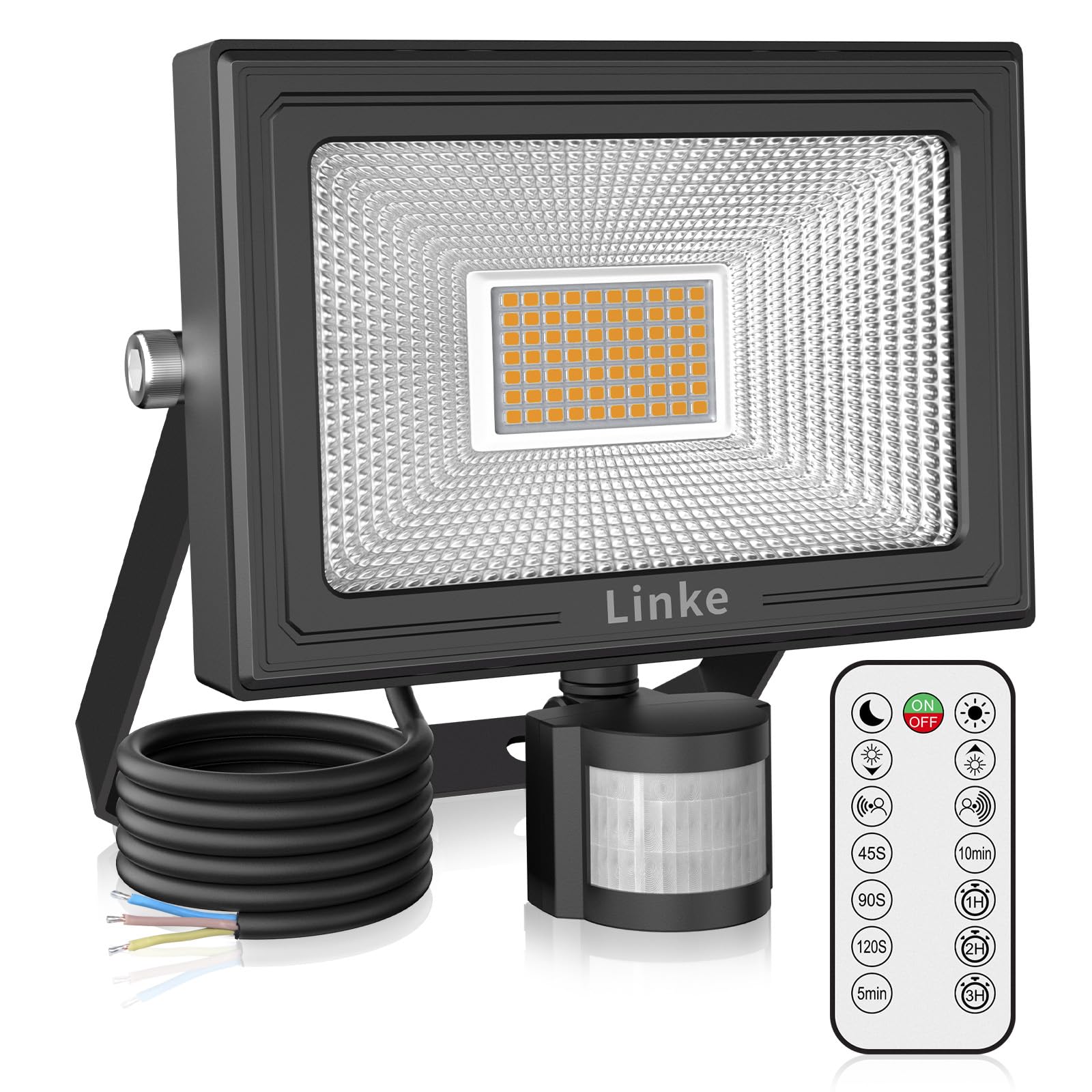Linke 60W Security Lights Outdoor Motion Sensor, 5200LM Super Bright PIR Floodlights with Remote Control, 2700K Warm White IP66 Waterproof Perfect for Garden, Porch, Courtyard, Garage