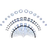 Memsion Ear Stretching Kit - 50pcs 14G-00G Acrylic Ear Gauges & Plugs Expander Set for Body Piercing