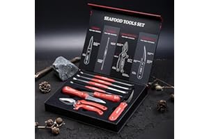 Goture 8 Piece Seafood Tools Set with Gift Box, 1 Crab Crackers, 1 Lobster Shellers, 2 Oyster Shucking Knife, 4 Crab Forks, S