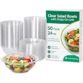 Mr Miracle Clear 24 Ounce Plastic Salad Bowls with Snap-On Lids. 50 Pack. Airtight Disposable Salad Containers for Lunch, Meal Prep, Parties. Ideal as Disposable Salad Bowls with Lids