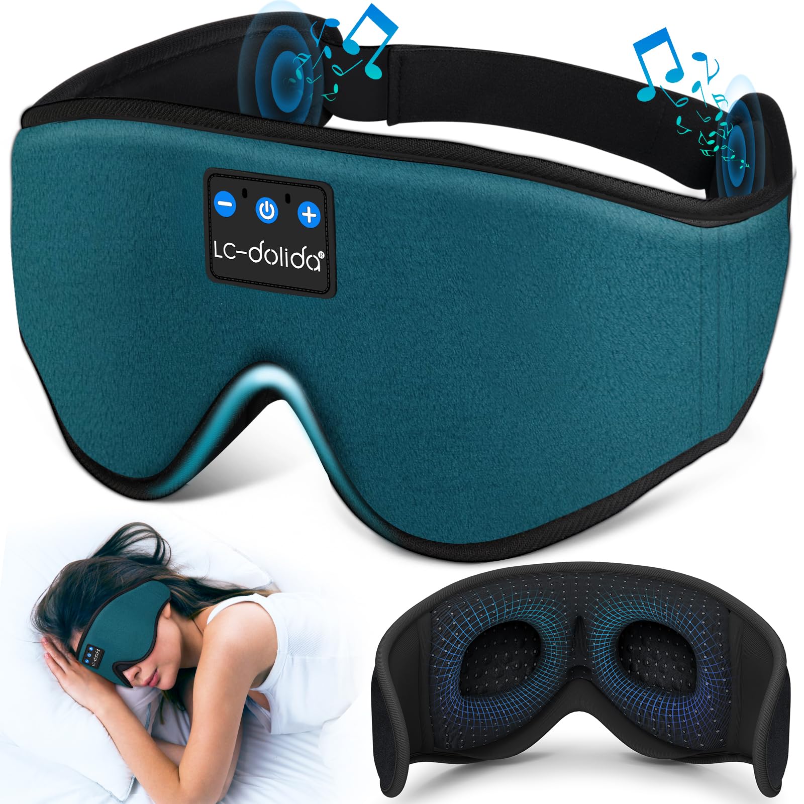 Photo 1 of Sleep Mask with Bluetooth Headphones,LC-dolida Sleep Headphones Bluetooth Sleep Mask 3D Sleeping Headphones for Side Sleepers Best Gift and Travel Essential (Blue)
