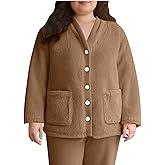 Forandiu Fleece Jacket Womens Sherpa Button Lounge for Home Winter Loungewear Flannel Shacket Fuzzy Sweaters Bed Coat