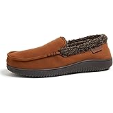 Dearfoams Men'sAlexander Microsuede Moccasin with Berber Casing, CHESTNUT, L