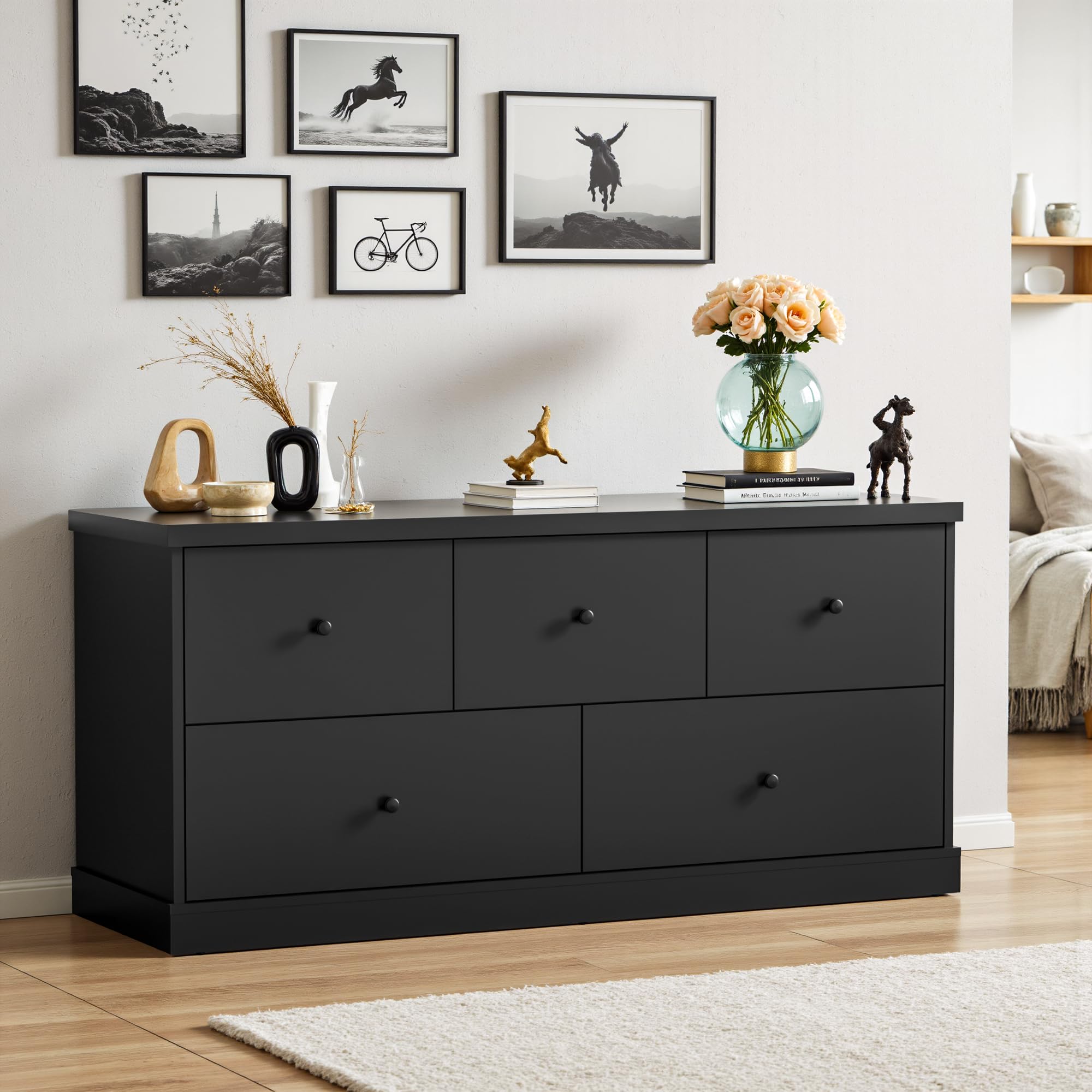 Photo 1 of ***MISSING HARDWARE***
JUMMICO Dresser for Bedroom, Wide Chest of Drawers with 5 Wood Dresser Drawers, TV Stand, Modern Design for Bedroom, Living Room, Hallway, and Entryway (Black)