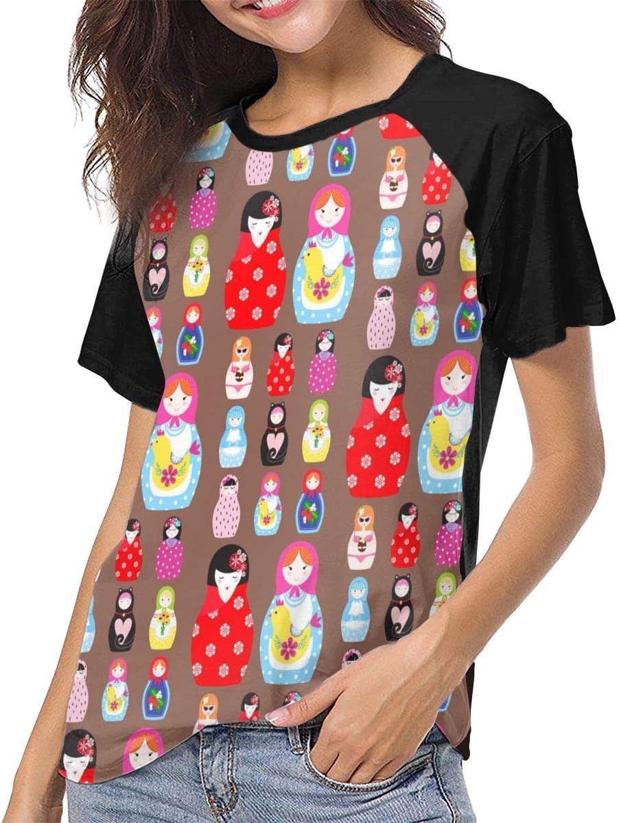 Matryoshka Traditional Russian Nesting Doll Women Raglan Short Sleeve Casual Print T-Shirts Baseball Blouses