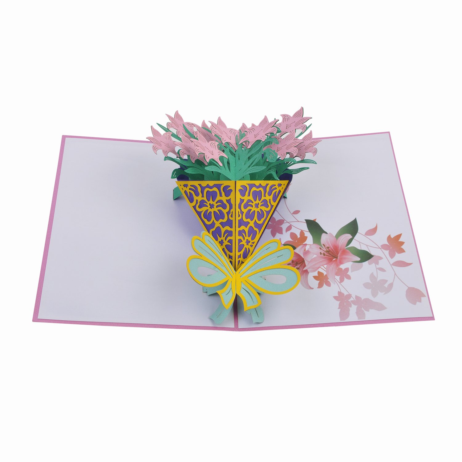 Mother\'s Day Card, Lily Bouquet Pop Up Card, 3D Greeting Card, Thanks Card, Birthday Card, Anniversary Card, Valentine\'s Day Gift Card - LOVEDD