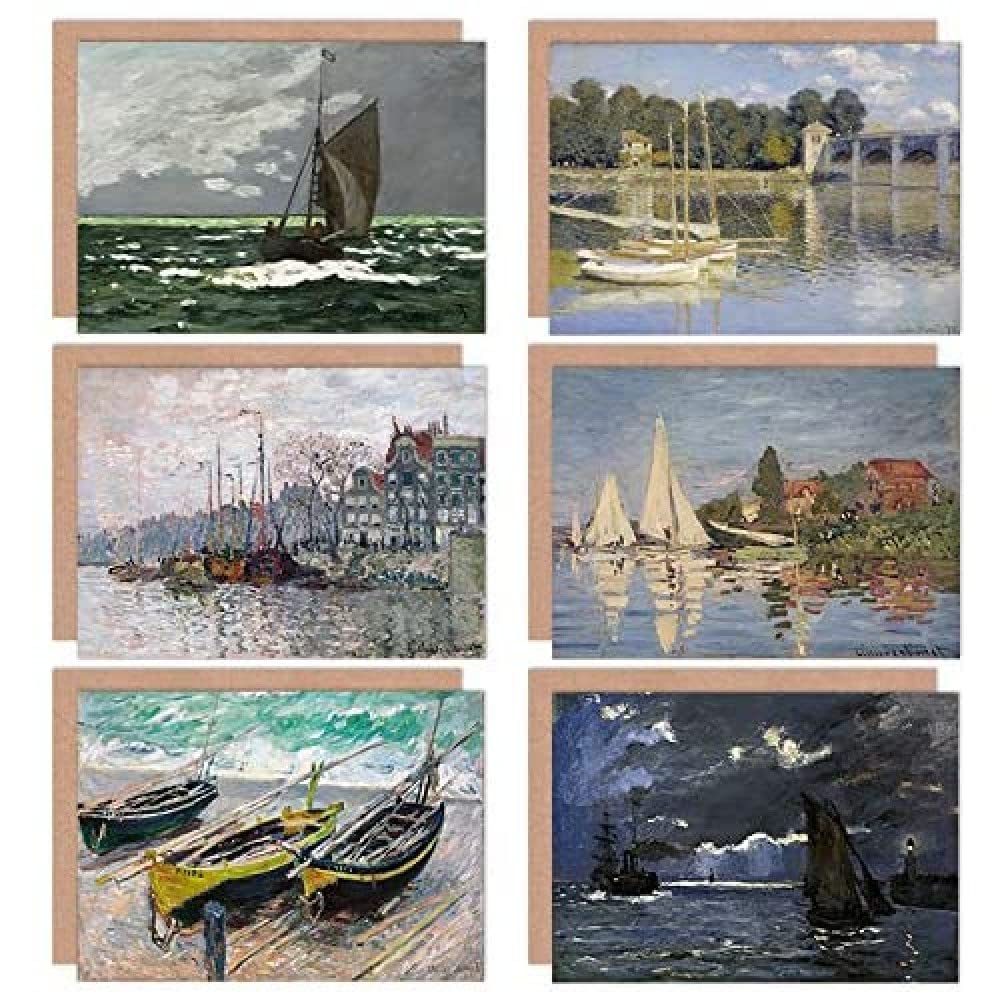 Artery8 Claude Monet Seascape Argenteuil Fishing Boats Storm Fine Art Greeting Card Pack of 6