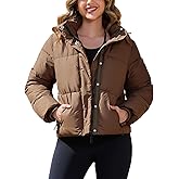 PEHMEA Women's Winter Cropped Puffer Jacket, Full Zip Thicken Short Coat with Detachable Hood