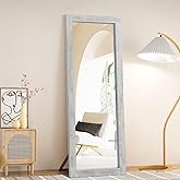 MirrMyst Rustic Farmhouse Full Length Mirror, 64"x21" Wood Frame Floor Mirror, Free Standing Mirror for Bedroom Living Room Cloakroom, Weathered White