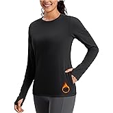 MAGCOMSEN WomensThermal Long Sleeve Shirt Fleece Lined Warm Base Layer Running Workout Athletic Top Winter with Pocket