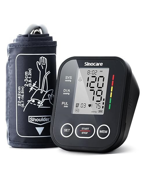 sinocare Blood Pressure Monitor, Two-User Model, One-Button Operation Upper Arm Blood Pressure Monitor, Irregular Heartbeat Detection, Large Cuff