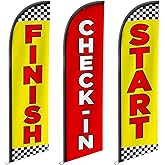 Start and Finish Line Banner - Racing Flags - Finish Line Banner - Set of Three Feather Flags Banners for Events & Festivals 12ft x 2.5ft (Pole not included)