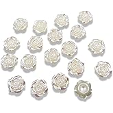 50pcs Round Ivory Cream Flat Back Pearl Flower Rose 12mm AB Irridescent Embellishments Weddings Crafts