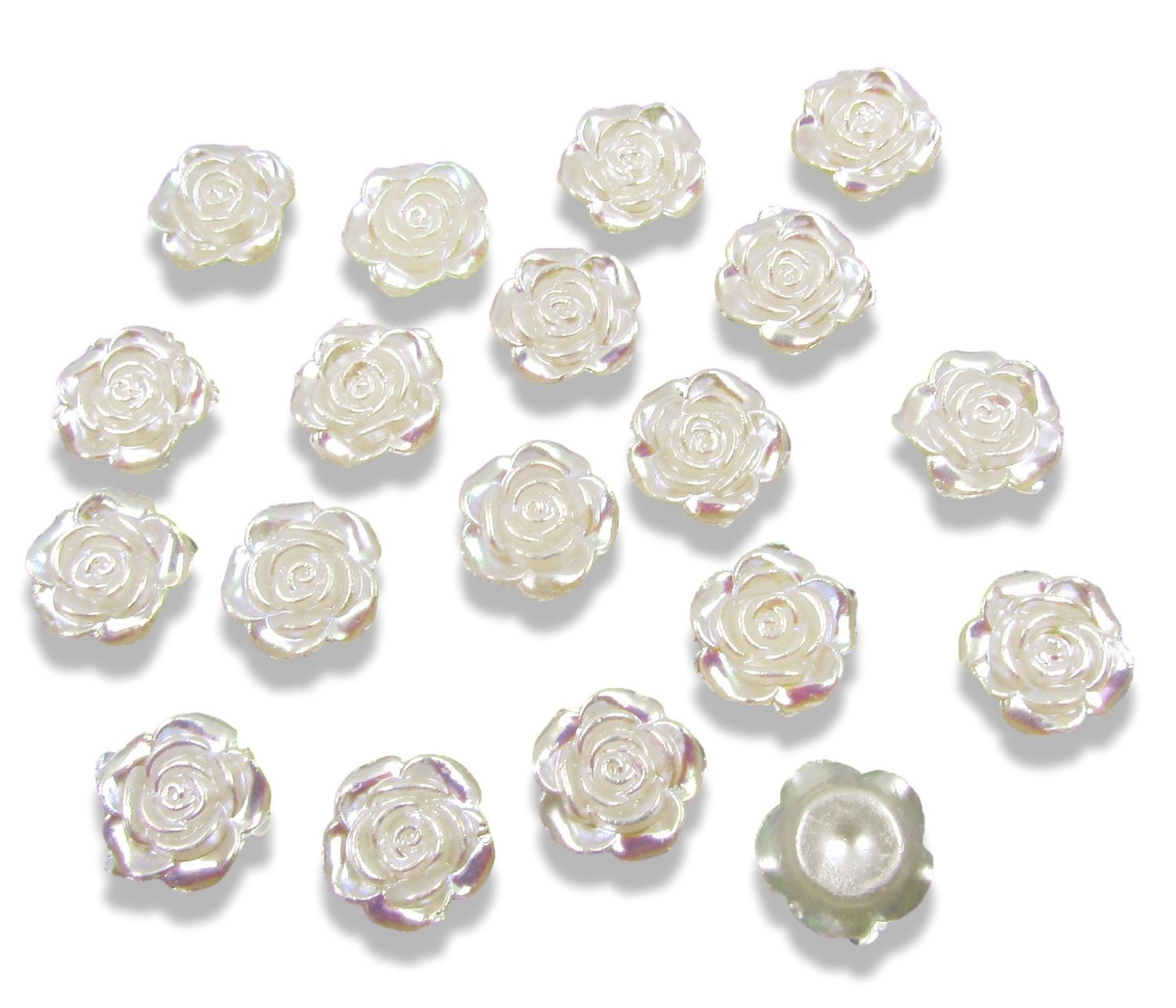 Syntego 50pcs Round Ivory 12mm Flat Back Rose Flower Resin Pearls Craft Gems Cabochon