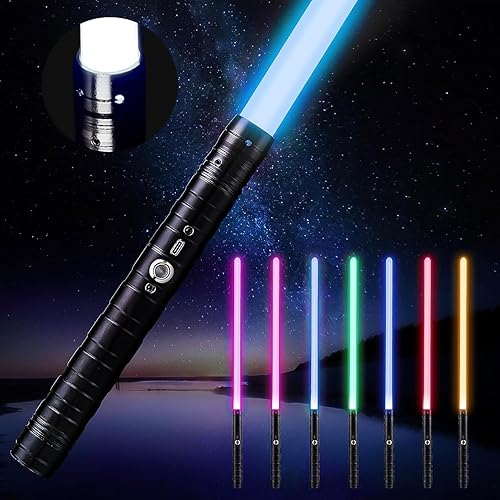 Dueling Metal Hilt 7 Colors Changeable FX Lightsaber, 3 Sound Fonts Black Series Light for Real Heavy Dueling for Star Wars Cosplay Party, Birthday Gift(77cm-Black)