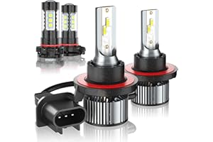 XWQHJW LED Headlight Bulbs Combo Compatible for Ford Escape 2008-2012 and GMC Yukon 2007-2014, 9008/H13 High Low Beam + 5202/PS24W Fog Light Replacement Halogen, 6000K White, Plug and Play, Pack of 4
