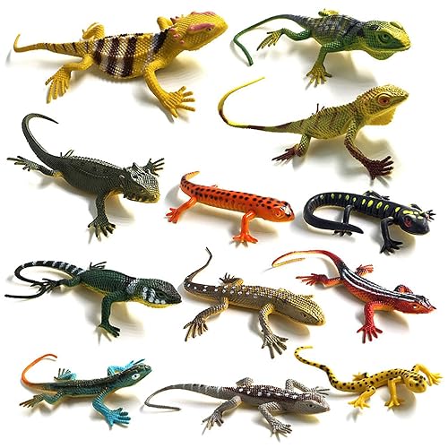 BAINFE 12Pcs Fake Plastic Lizard Toys Colorful Rubber Lizards