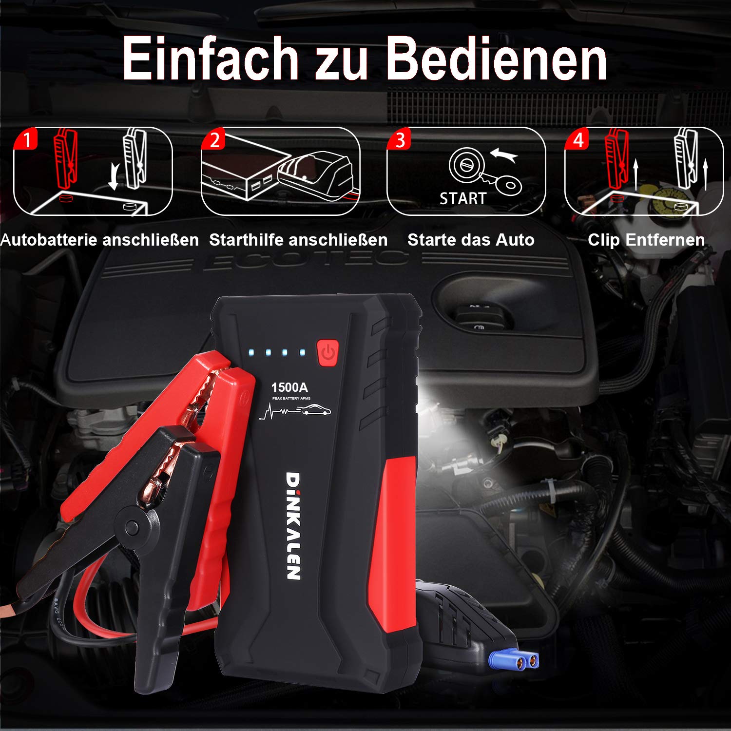 Starthilfe An Autos Englisch 5 Buchstaben Auto Starthilfe, DINKALEN 1500A Spitzenstrom Starthilfe Powerbank für