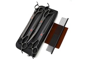 Professional Dog Grooming Scissors Set, 7inch Stainless Steel Pet Grooming Scissors for Dog, Curved Thinning Straight Chunker