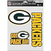 NFL Green Bay Packers Decal Multi Use Fan 3 Pack, Team Colors, One Size