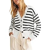 Saodimallsu Womens Striped Cardigan Sweaters V Neck Button Down Long Sleeve Open Front Ribbed Knit Outerwear