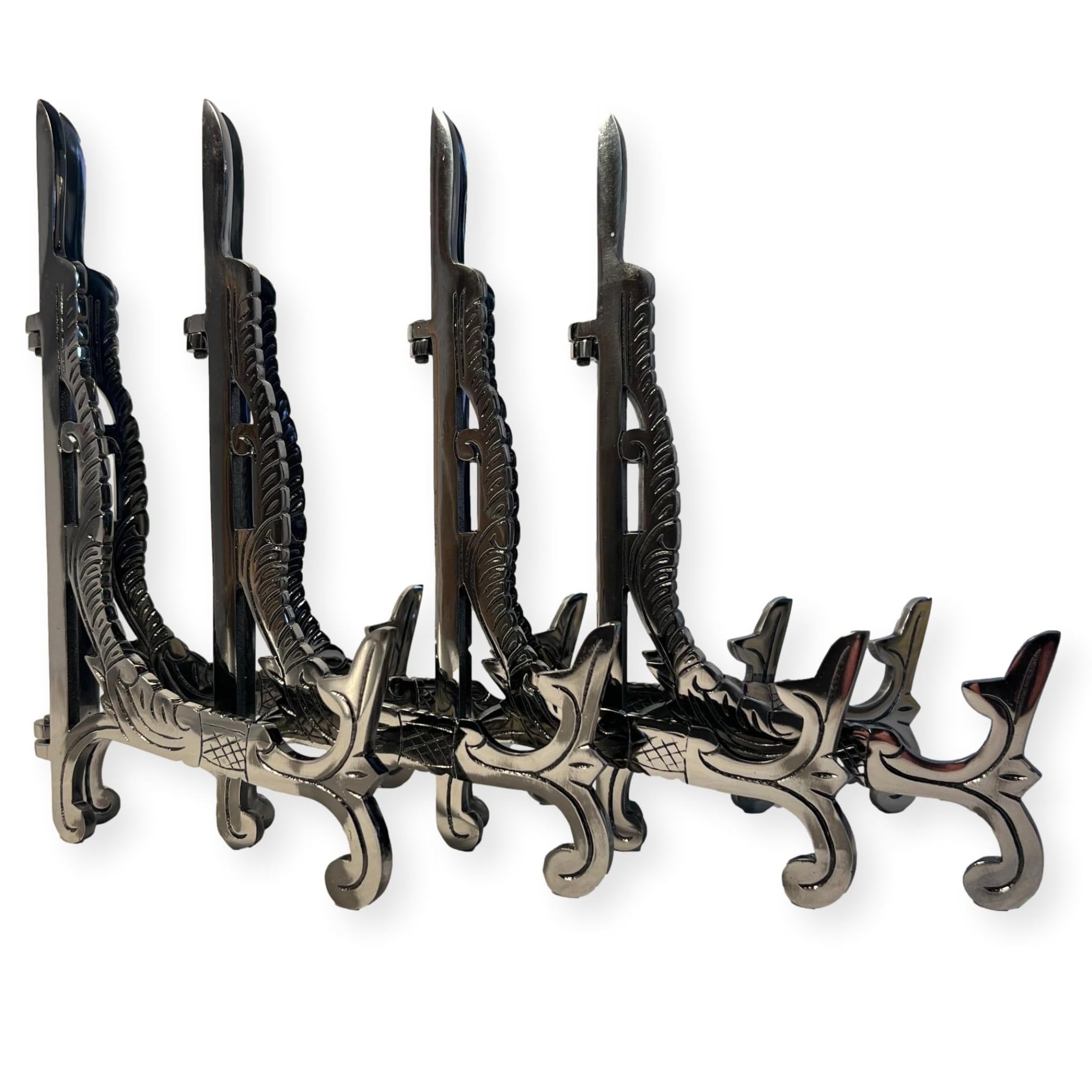 Thorness Set of 4 of Large 10 inch Metal Easel Antique Nickel Finish | Plate holder | Display stand | Metal Frame Holders for Photo Pictures Decorative Plate Dish | 25cm (H) x 15cm (Deep)