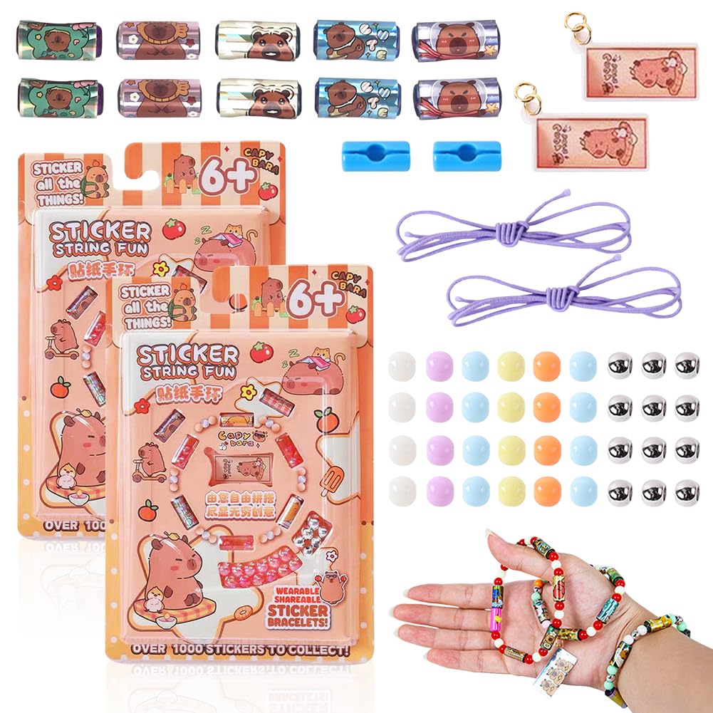 FCXVXCL 2PCS Capybara Sticker Bracelet Making Kit,Mini Holographic Sticker Bracelet DIY Stickers Bracelets Kit,Creative Reusable Toy for Party Favors,Friendship Gifts,Birthday Gifts