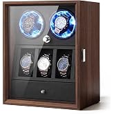 Liliaafar 2 Watch Winder for Automatic Watches Wooden Case with LED Display | 3 Watch Holders, Jewelry Storage, Ultra Quiet Motor, Adjustable Rotation, Luxury Gift for Men Fathers Dad, Watch Collection