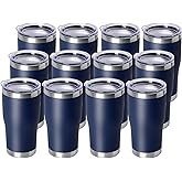 DOMICARE 20oz Tumbler with Lid Stainless Steel Tumblers Bulk, Double Wall Vacuum Insulated Coffee Travel Mug Powder Coated Tumbler, 12 Count (Pack of 1) Navy