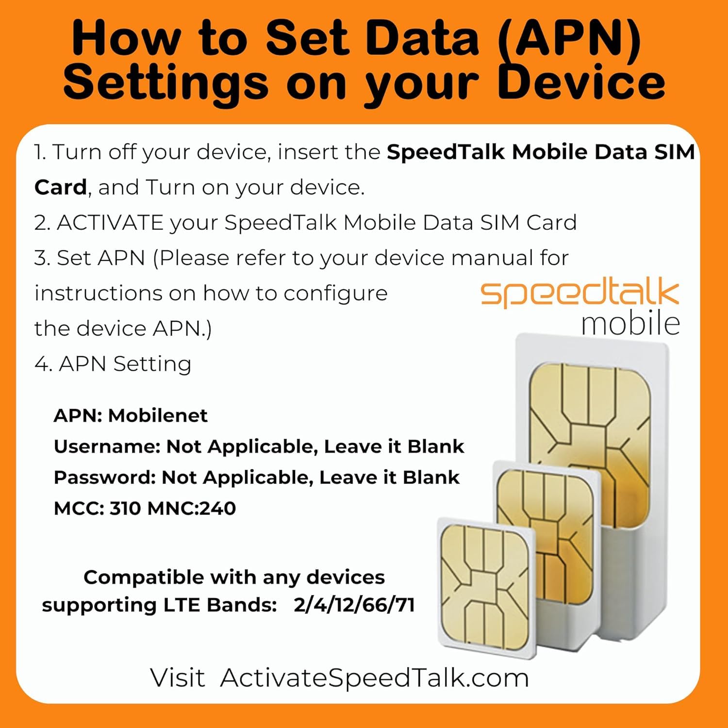 SpeedTalk Mobile Data Only SIM Card Kit - 400MB 4G LTE WiFi Hotspot MiFi Modem Internet Router | Pay As You Go No Contract | 3 in 1 Simcard - Standard Micro Nano | USA Domestic & International Roaming