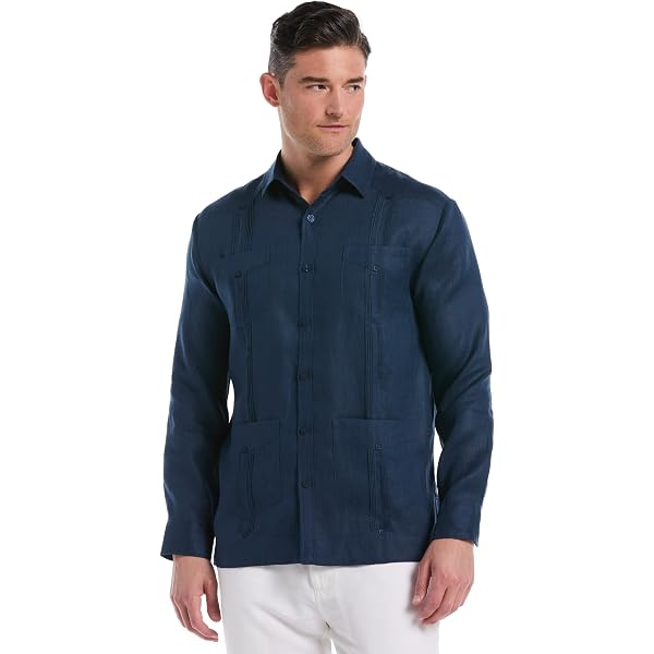 Bohio Men's Guayabera Shirt – Classic Cotton Blend Long Sleeve With 4 Pockets - View #3