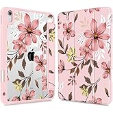 Mektron Case for 2025 iPad 11 inch (A16 Chip) 11th Gen Fit iPad 10th Gen10.9 inch 2022, Buit in Pencil Holder with Shockproof Cover Clear Shell + Trifold Stand + Auto Wake/Sleep, Floral C293
