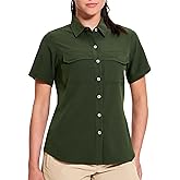 Haimont Women's UPF 50+ Sun Protection Button Down Fishing Hiking Travel Shirts Short Sleeve Quick Dry Shirt with Pockets