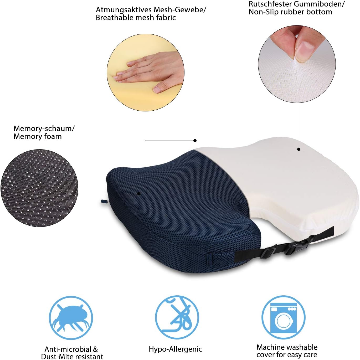 Cuscino Sedile In Memory Foam Per Sedia A Rotelle Per Sollievo Dalla Pressione - Foto 13