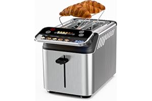 WHALL Toaster 2 Slice, Touch Screen Toasters with Projection Display, 1.5" Wide Slot, 5 Bread Types & 11 Shade Settings, Digi