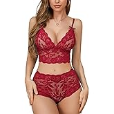 GIEAUAU Sexy Lingerie for Women 2 Piece Bra and Panty Sets Sheer Floral Bralette Lace Lingerie Set