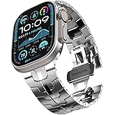 CHANCHY Stainless Steel Band for Apple Watch Band Apple Watch Ultra 3/2/1 Band 49mm, Series 11/10 46mm, 9/8/7 45mm, SE3/SE2/SE 6/5/4 44mm, 3/2/1 42mm, Metal Strap with Folding Clasp for Men, Titanium